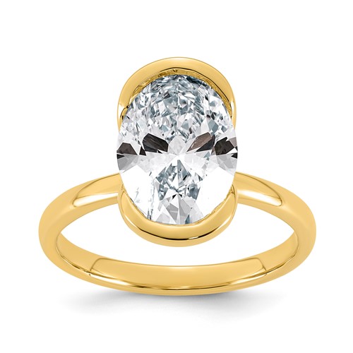 14K Yellow Gold 3.50 Carat Certified Lab Grown Diamond VS+ F+ Complete Oval Half Bezel Complete Solitaire Ring