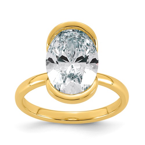 14K Yellow Gold 4 Carat Certified Lab Grown Diamond VS+ F+ Complete Oval Half Bezel Complete Solitaire Ring