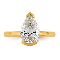 14K Yellow Gold 2 Carat Certified Lab Grown Diamond VS+ F+ Pear Complete Half Bezel Engagement Ring view 4