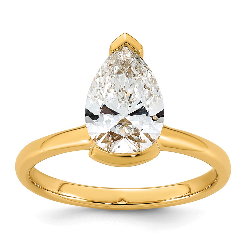 14K Yellow Gold 2 Carat Certified Lab Grown Diamond VS+ F+ Pear Complete Half Bezel Engagement Ring