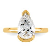 14K Yellow Gold 2.50 Carat Certified Lab Grown Diamond VS+ F+ Pear Complete Half Bezel Engagement Ring view 4