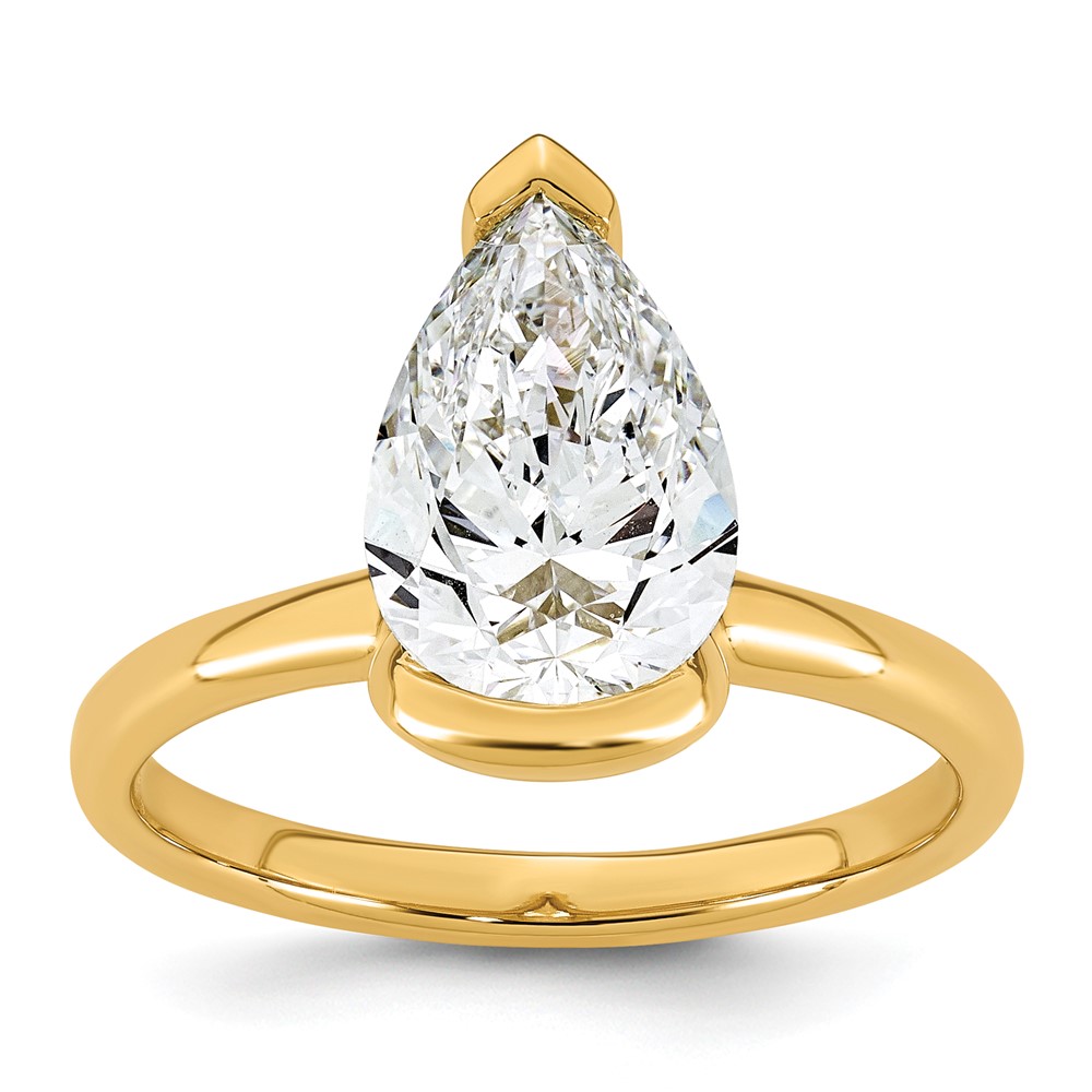 14K Yellow Gold 2.50 Carat Certified Lab Grown Diamond VS+ F+ Pear Complete Half Bezel Engagement Ring