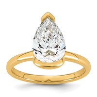 14K Yellow Gold 2.50 Carat Certified Lab Grown Diamond VS+ F+ Pear Complete Half Bezel Engagement Ring view 1