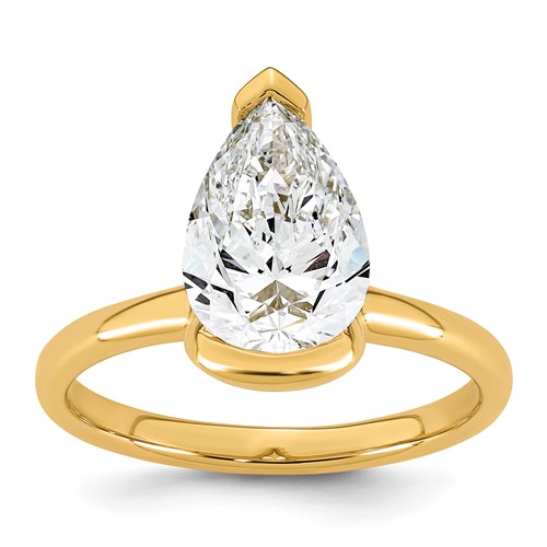14K Yellow Gold 2.50 Carat Certified Lab Grown Diamond VS+ F+ Pear Complete Half Bezel Engagement Ring