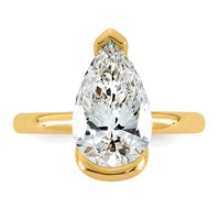 14K Yellow Gold 3 Carat Certified Lab Grown Diamond VS+ F+ Pear Complete Half Bezel Engagement Ring view 4