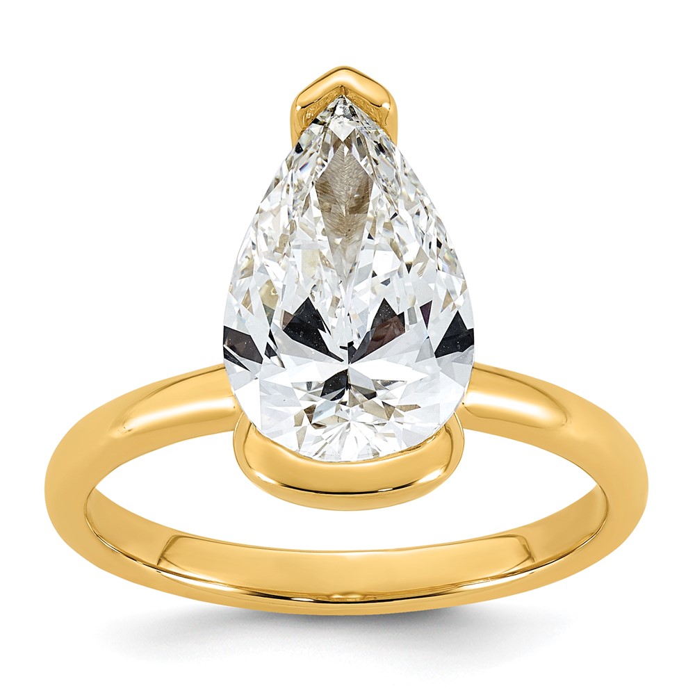 14K Yellow Gold 3 Carat Certified Lab Grown Diamond VS+ F+ Pear Complete Half Bezel Engagement Ring