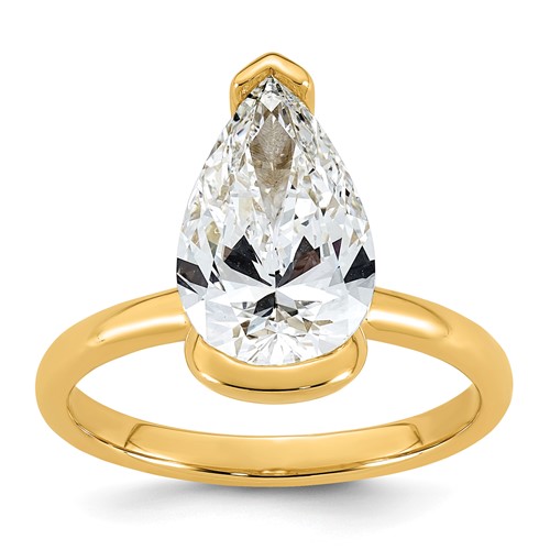 14K Yellow Gold 3 Carat Certified Lab Grown Diamond VS+ F+ Pear Complete Half Bezel Engagement Ring