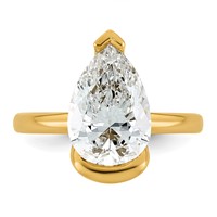 14K Yellow Gold 3.50 Carat Certified Lab Grown Diamond VS+ F+ Pear Complete Half Bezel Engagement Ring view 4