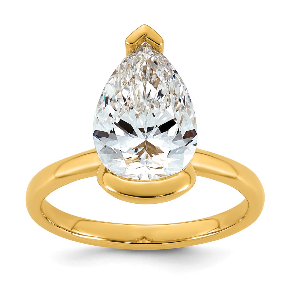 14K Yellow Gold 3.50 Carat Certified Lab Grown Diamond VS+ F+ Pear Complete Half Bezel Engagement Ring