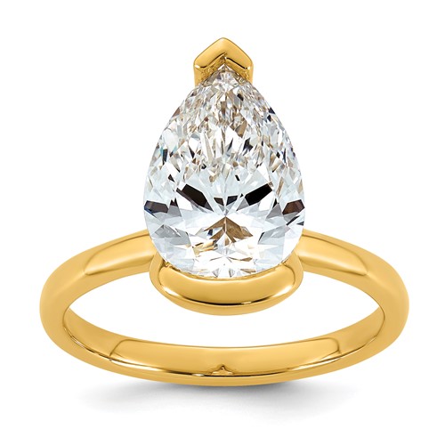 14K Yellow Gold 3.50 Carat Certified Lab Grown Diamond VS+ F+ Pear Complete Half Bezel Engagement Ring