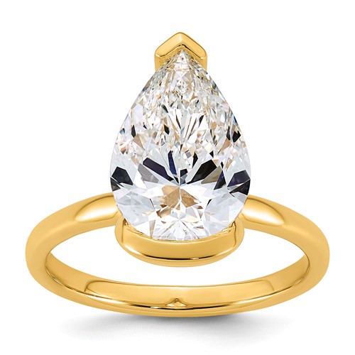 14K Yellow Gold 4 Carat Certified Lab Grown Diamond VS+ F+ Pear Complete Half Bezel Engagement Ring