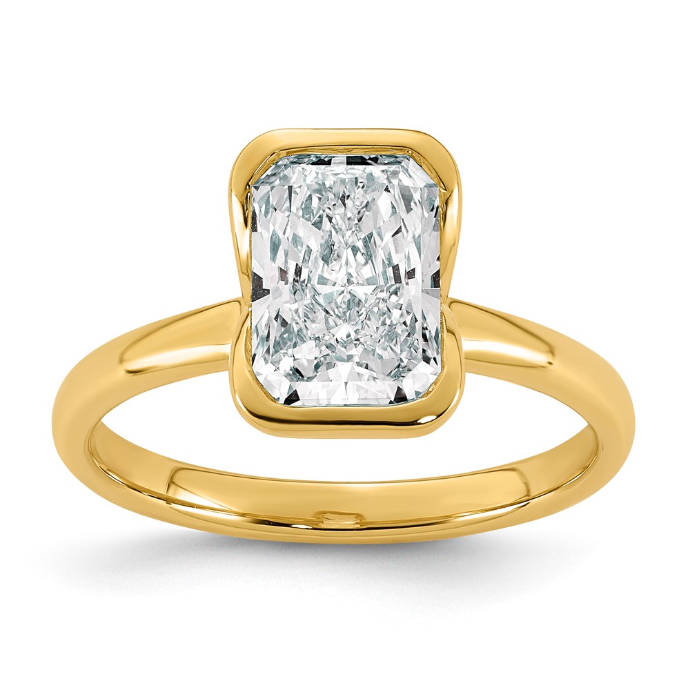 14K Yellow Gold 2 Carat Certified Lab Grown Diamond VS+ F+ Radiant Complete Half Bezel Solitarie Engagement Ring