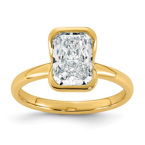 14K Yellow Gold 2 Carat Certified Lab Grown Diamond VS+ F+ Radiant Complete Half Bezel Solitarie Engagement Ring