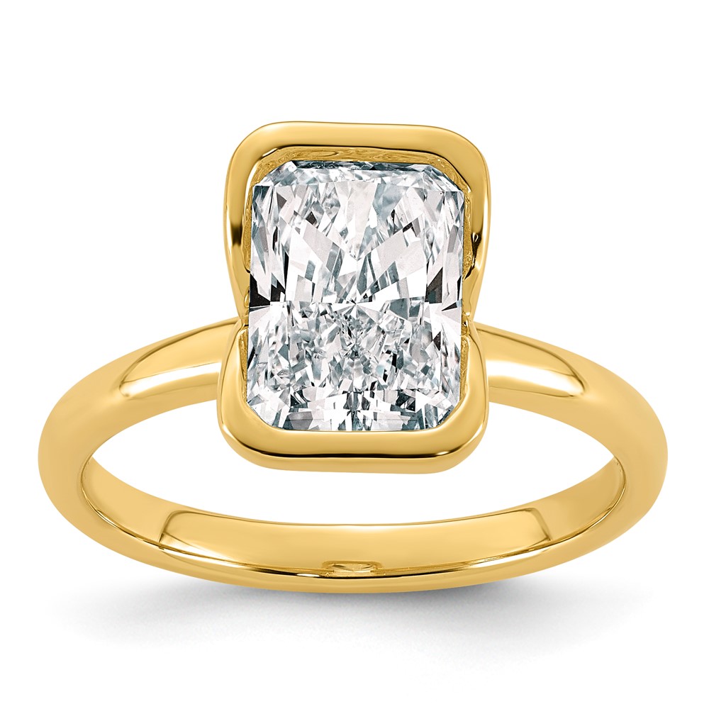 14K Yellow Gold 2.50 Carat Certified Lab Grown Diamond VS+ F+ Radiant Complete Half Bezel Solitarie Engagement Ring
