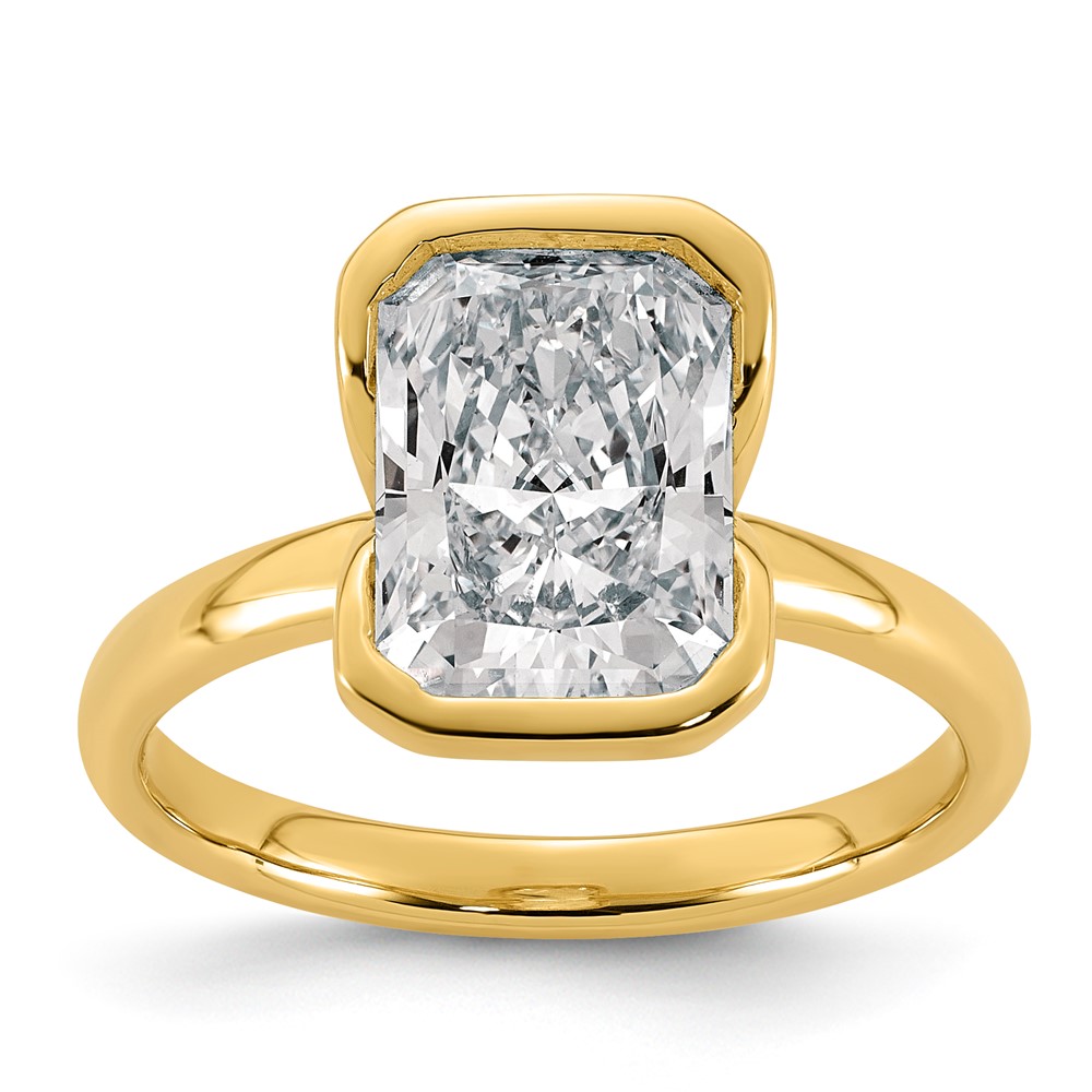 14K Yellow Gold 3 Carat Certified Lab Grown Diamond VS+ F+ Radiant Complete Half Bezel Solitarie Engagement Ring