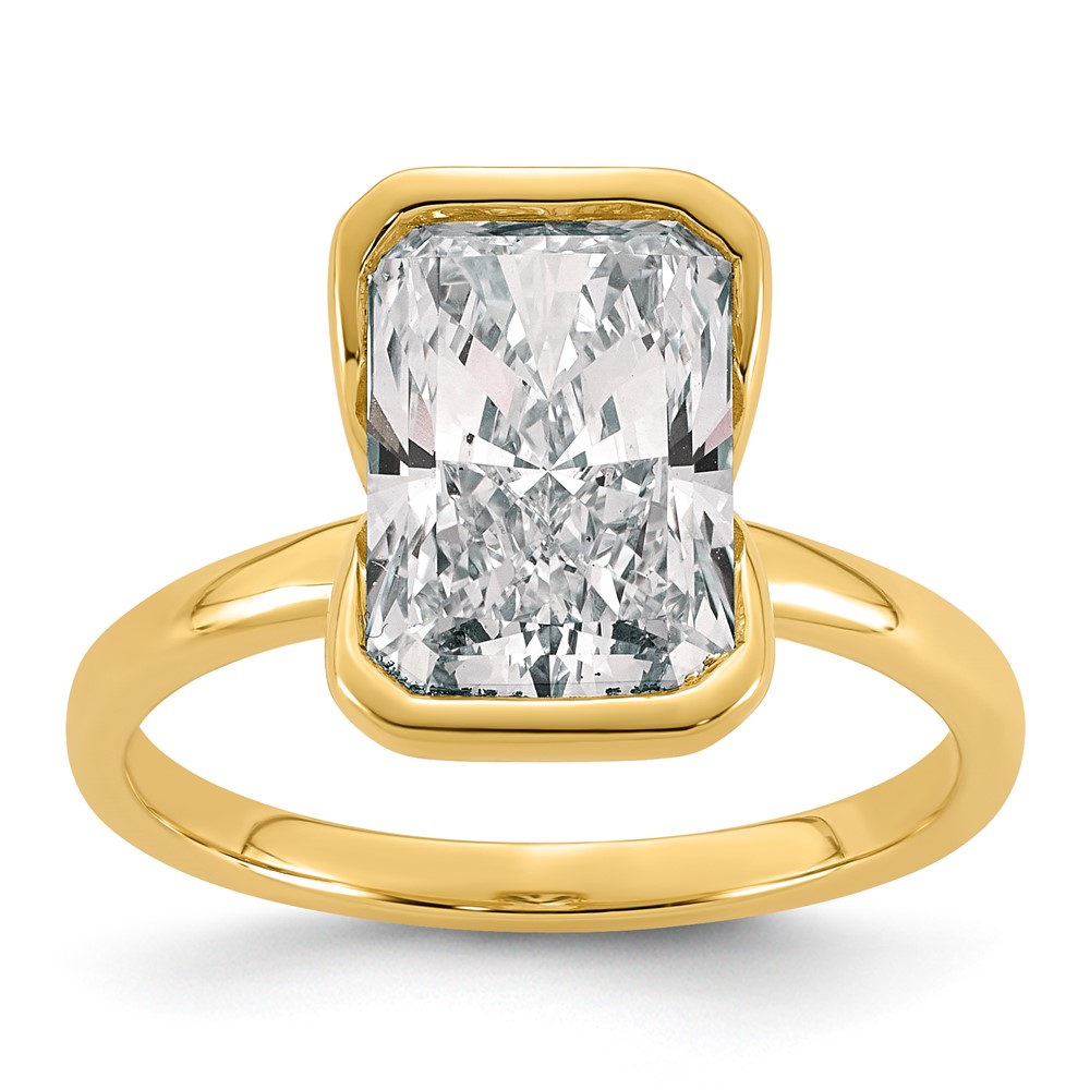 14K Yellow Gold 3.50 Carat Certified Lab Grown Diamond VS+ F+ Radiant Complete Half Bezel Solitarie Engagement Ring