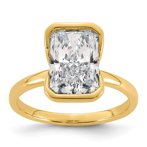 14K Yellow Gold 3.50 Carat Certified Lab Grown Diamond VS+ F+ Radiant Complete Half Bezel Solitarie Engagement Ring