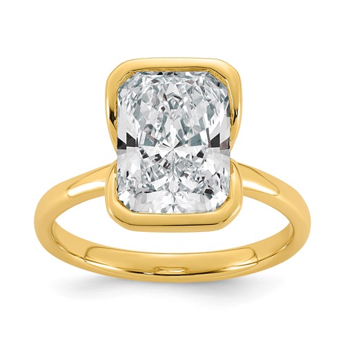 14K Yellow Gold 4 Carat Certified Lab Grown Diamond VS+ F+ Radiant Complete Half Bezel Solitarie Engagement Ring