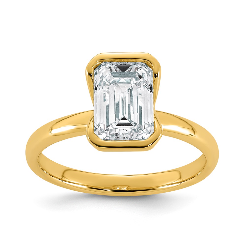 14K Yellow Gold 2 Carat Certified Lab Grown Diamond VS+ F+ Complete Emerald Half Bezel Engagement Ring