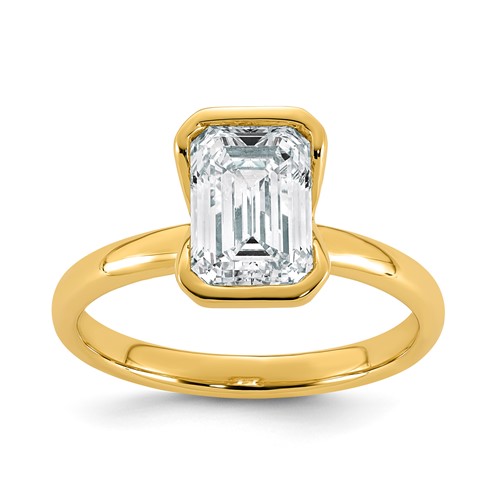 14K Yellow Gold 2 Carat Certified Lab Grown Diamond VS+ F+ Complete Emerald Half Bezel Engagement Ring