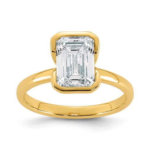 14K Yellow Gold 2.50 Carat Certified Lab Grown Diamond VS+ F+ Complete Emerald Half Bezel Engagement Ring