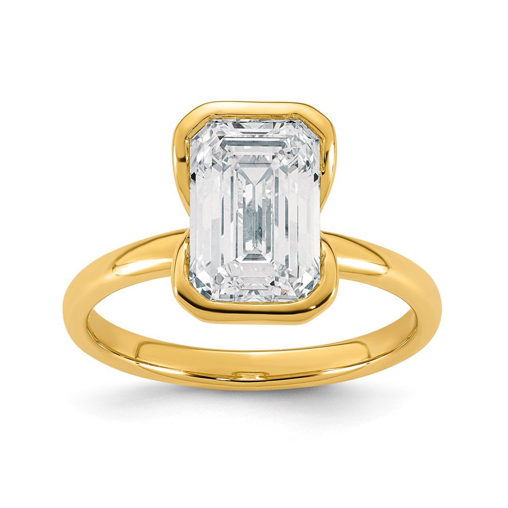 14K Yellow Gold 3 Carat Certified Lab Grown Diamond VS+ F+ Complete Emerald Half Bezel Engagement Ring