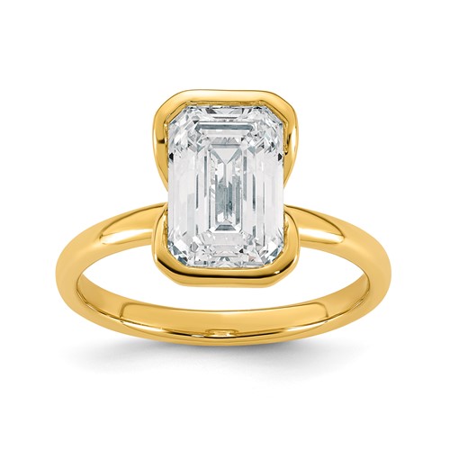 14K Yellow Gold 3 Carat Certified Lab Grown Diamond VS+ F+ Complete Emerald Half Bezel Engagement Ring