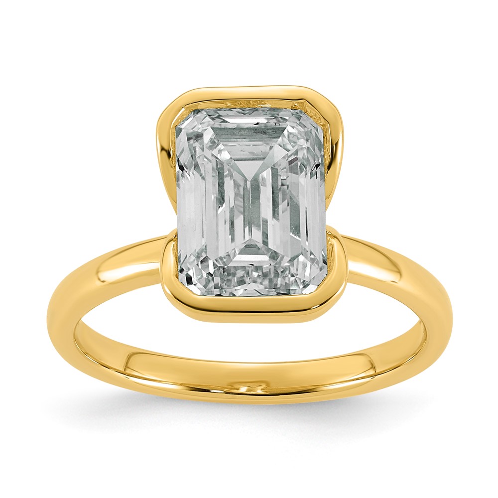 14K Yellow Gold 3.50 Carat Certified Lab Grown Diamond VS+ F+ Complete Emerald Half Bezel Engagement Ring