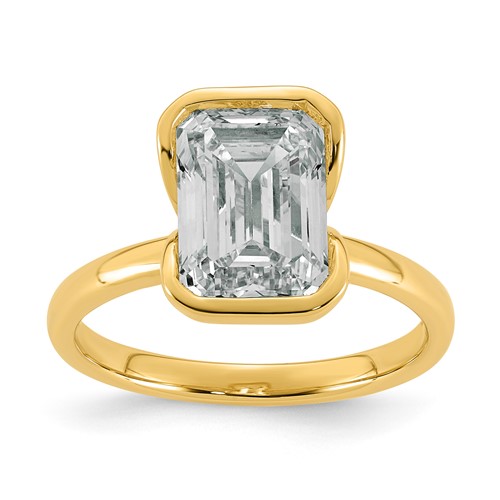 14K Yellow Gold 3.50 Carat Certified Lab Grown Diamond VS+ F+ Complete Emerald Half Bezel Engagement Ring