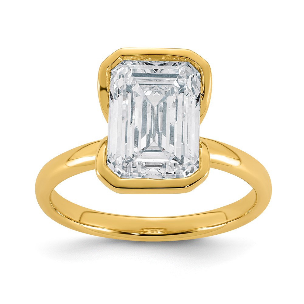 14K Yellow Gold 4 Carat Certified Lab Grown Diamond VS+ F+ Complete Emerald Half Bezel Engagement Ring