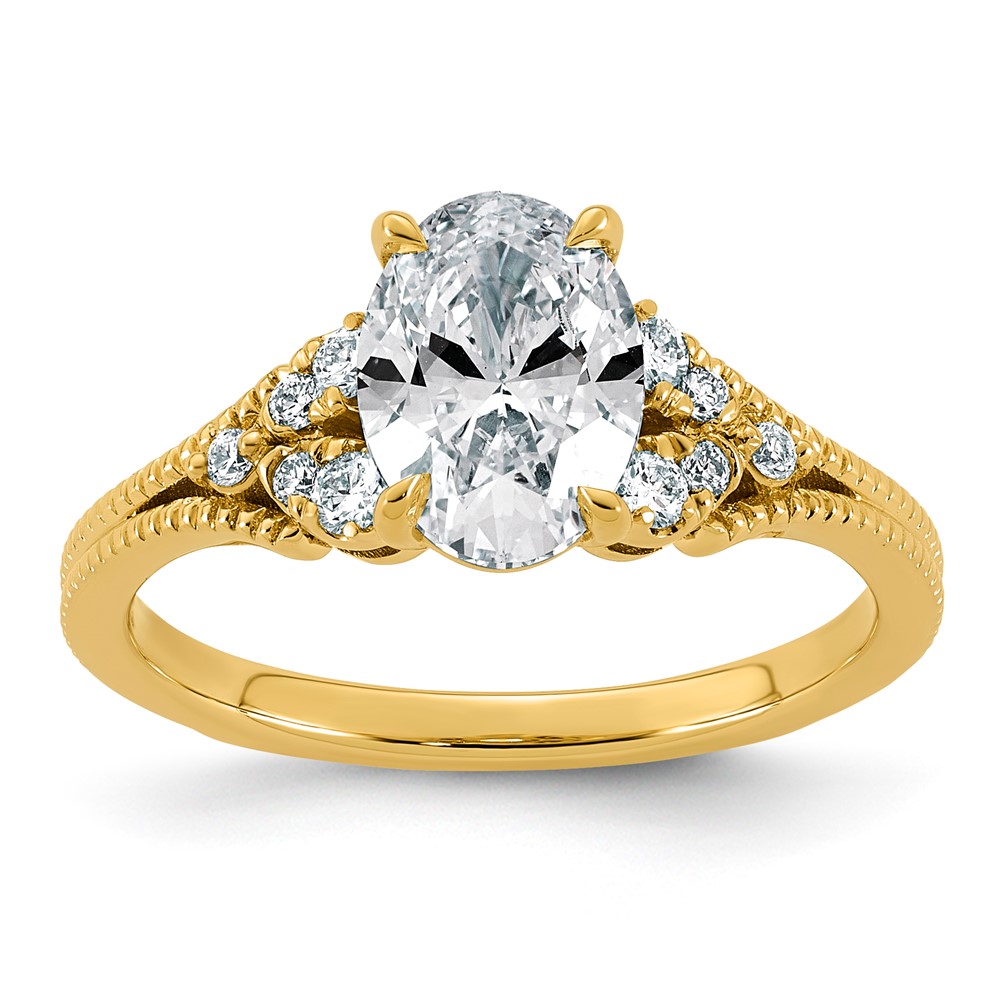 14K Yellow Gold 1.62 Carat Certified Lab Grown Diamond VS+ F+ Oval Center Complete Fancy Textured Engagement Ring