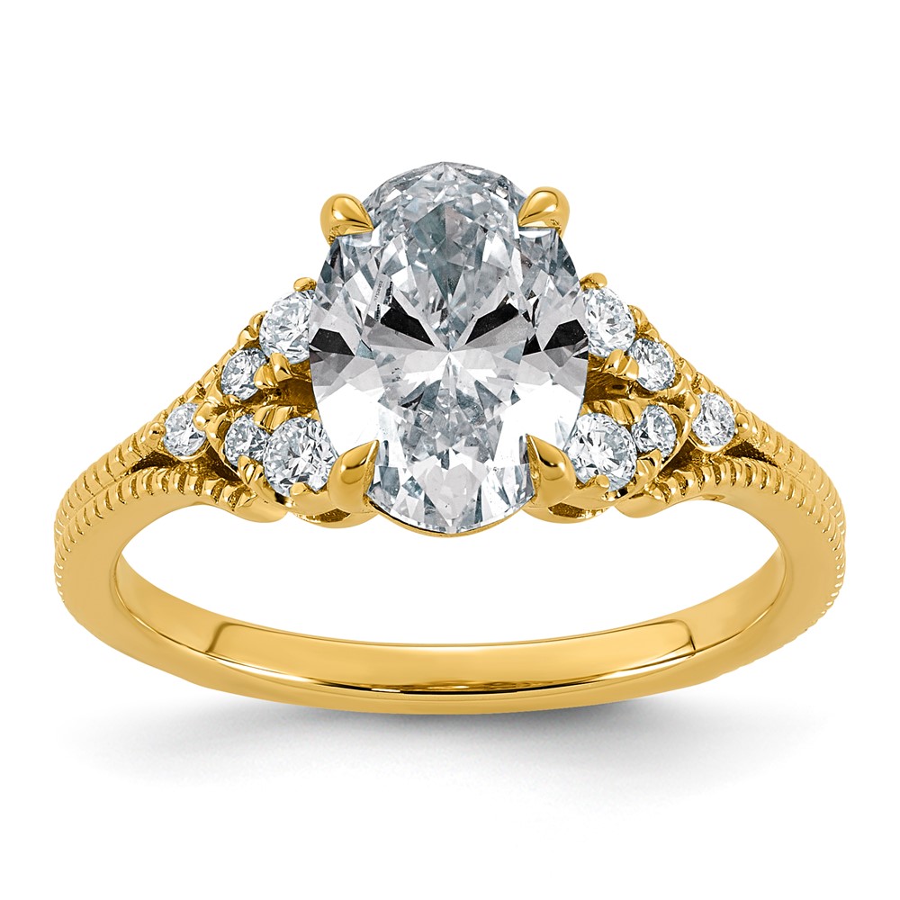 14K Yellow Gold 2.33 Carat Certified Lab Grown Diamond VS+ F+ Oval Center Complete Fancy Textured Engagement Ring