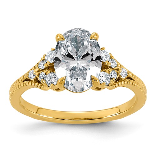 14K Yellow Gold 2.33 Carat Certified Lab Grown Diamond VS+ F+ Oval Center Complete Fancy Textured Engagement Ring