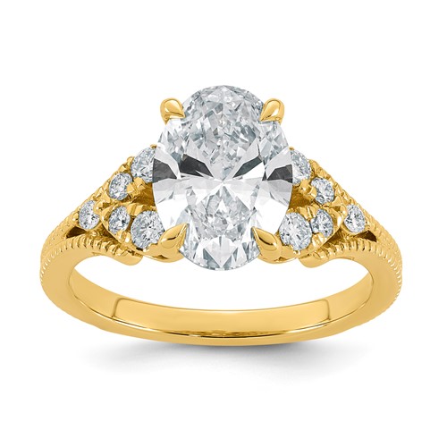 14K Yellow Gold 2.75 Carat Certified Lab Grown Diamond VS+ F+ Oval Center Complete Fancy Textured Engagement Ring