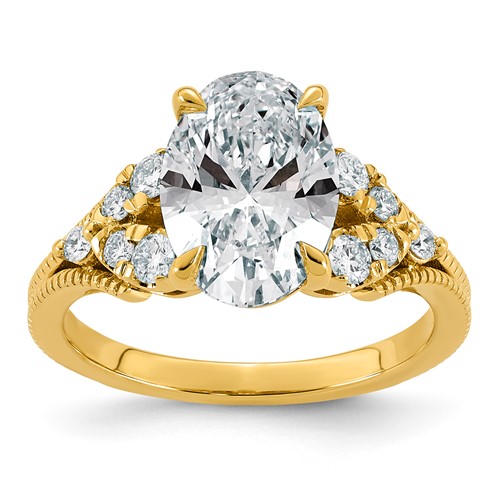 14K Yellow Gold 3.38 Carat Certified Lab Grown Diamond VS+ F+ Oval Center Complete Fancy Textured Engagement Ring