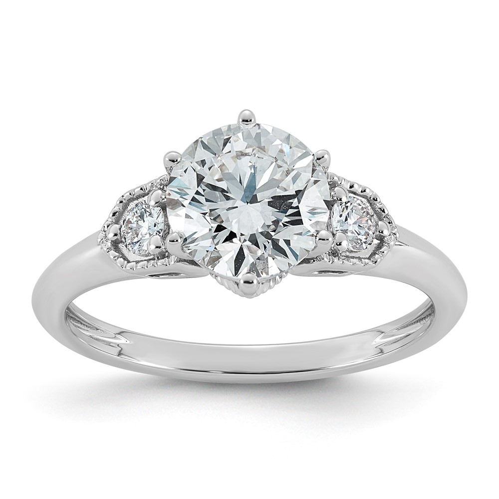 14K White Gold Certified Round Center Lab Grown Diamond VS+ F+ Engagement Ring