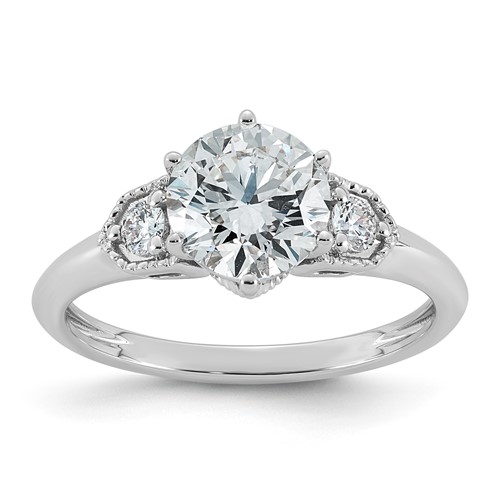 14K White Gold Certified Round Center Lab Grown Diamond VS+ F+ Engagement Ring