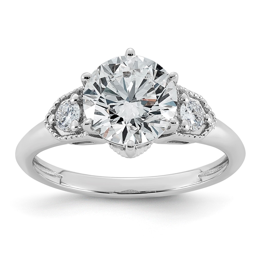 14K White Gold Certified Round Center Lab Grown Diamond VS+ F+ Engagement Ring