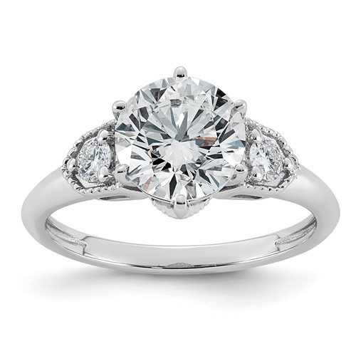 14K White Gold Certified Round Center Lab Grown Diamond VS+ F+ Engagement Ring