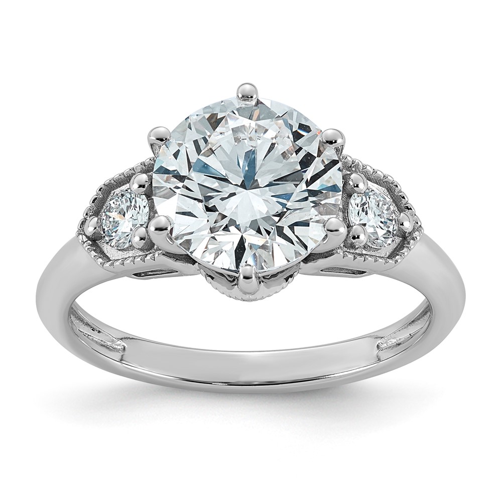 14K White Gold Certified Round Center Lab Grown Diamond VS+ F+ Engagement Ring