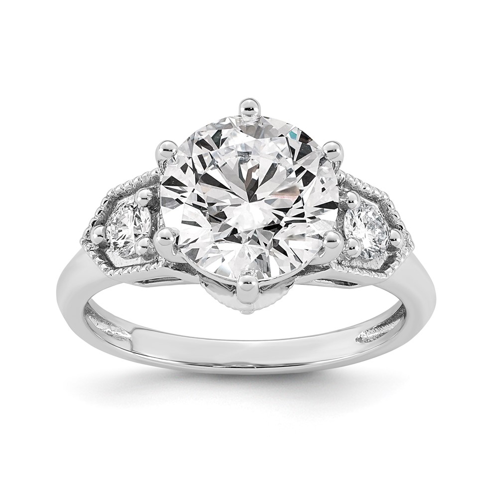 14K White Gold Certified Round Center Lab Grown Diamond VS+ F+ Engagement Ring