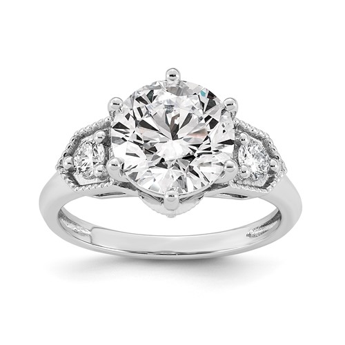 14K White Gold Certified Round Center Lab Grown Diamond VS+ F+ Engagement Ring