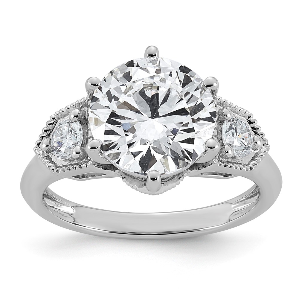 14K White Gold Certified Round Center Lab Grown Diamond VS+ F+ Engagement Ring