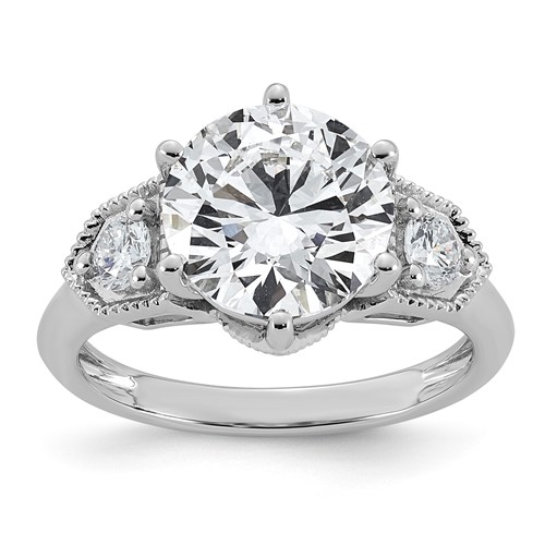 14K White Gold Certified Round Center Lab Grown Diamond VS+ F+ Engagement Ring