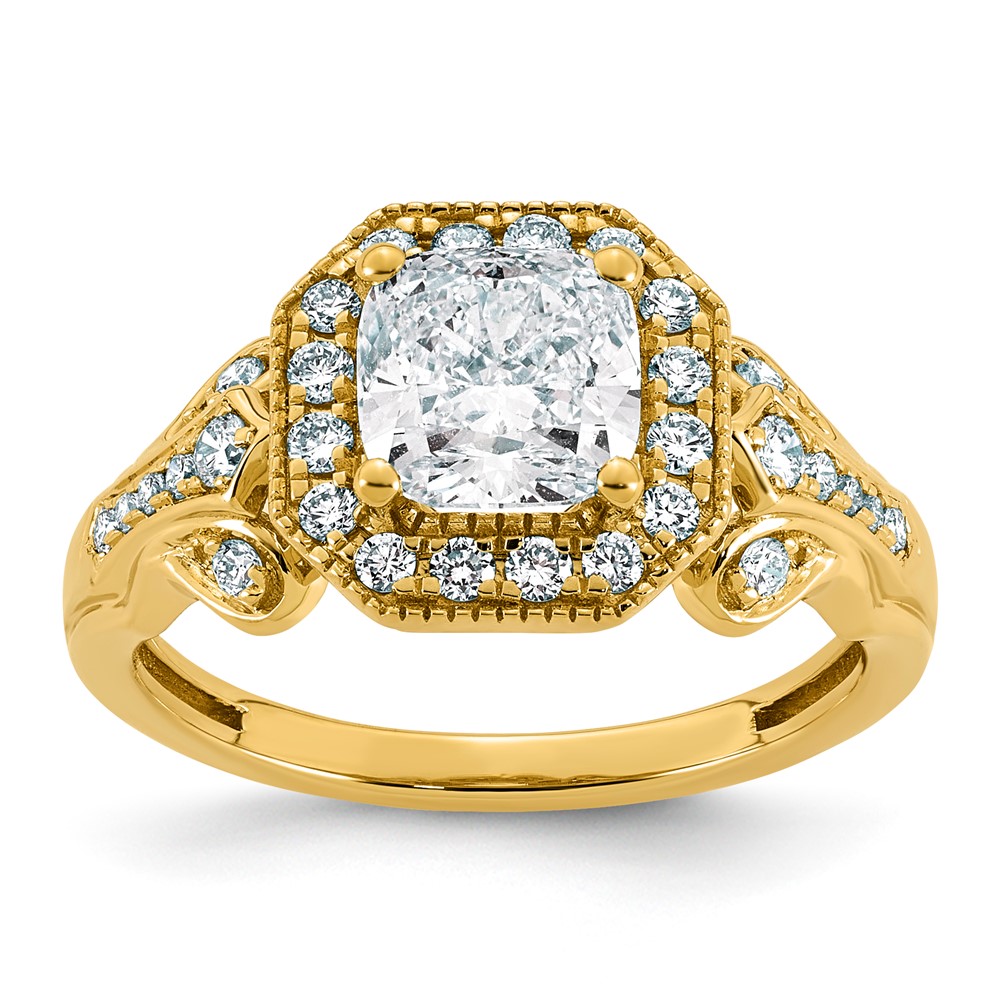 14K Yellow Gold 1.88 Carat Certified Lab Grown Diamond VS+ F+ Cushion Center Halo Complete Fancy Engagement Ring