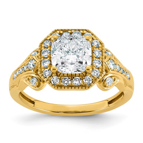 14K Yellow Gold 1.88 Carat Certified Lab Grown Diamond VS+ F+ Cushion Center Halo Complete Fancy Engagement Ring