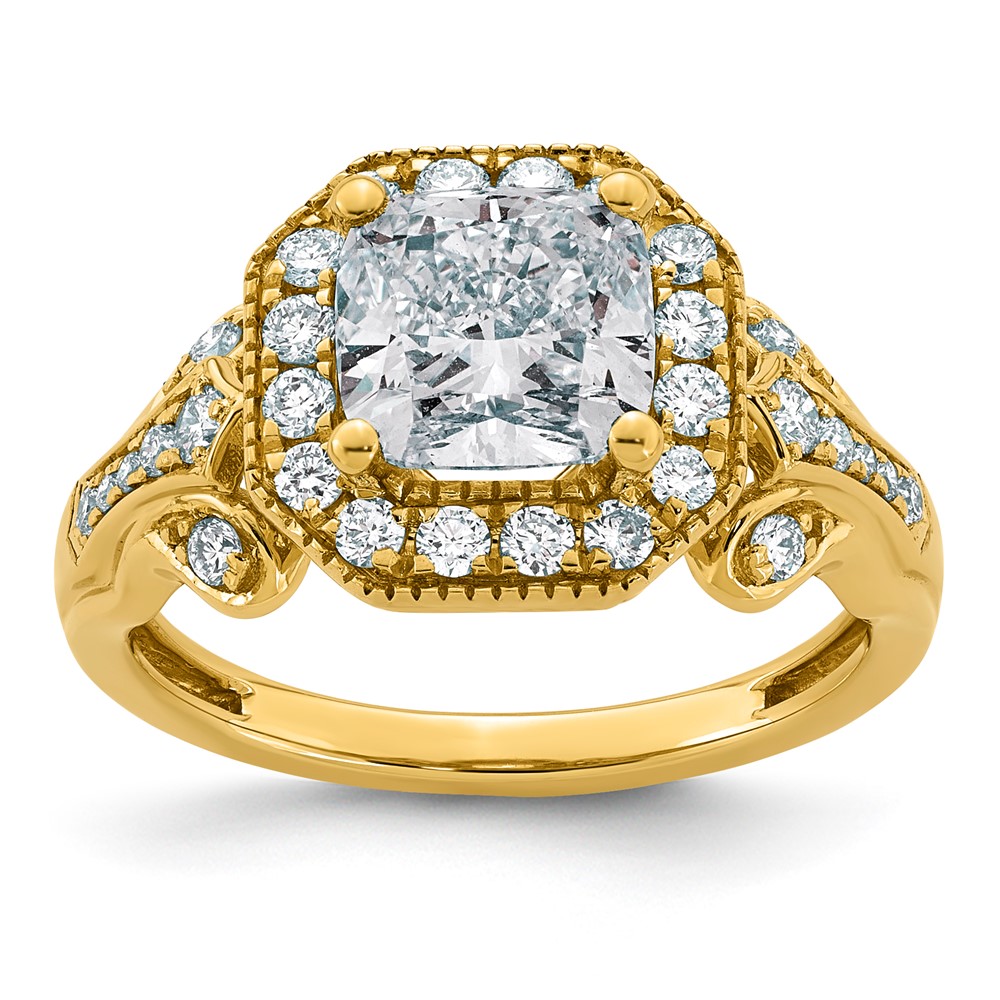 14K Yellow Gold 2.50 Carat Certified Lab Grown Diamond VS+ F+ Cushion Center Halo Complete Fancy Engagement Ring