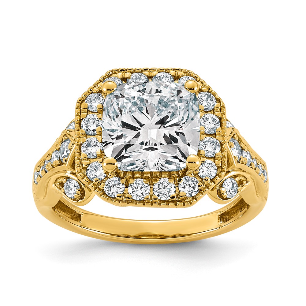 14K Yellow Gold 3.75 Carat Certified Lab Grown Diamond VS+ F+ Cushion Center Halo Complete Fancy Engagement Ring