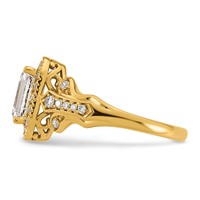 14K Yellow Gold 1.88 Carat Certified Lab Grown Diamond VS+ F+ Emerald Center Complete Fancy Halo Textured Engagement Ring view 3
