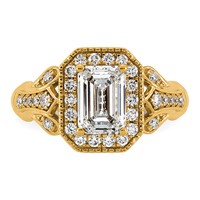 14K Yellow Gold 1.88 Carat Certified Lab Grown Diamond VS+ F+ Emerald Center Complete Fancy Halo Textured Engagement Ring view 5